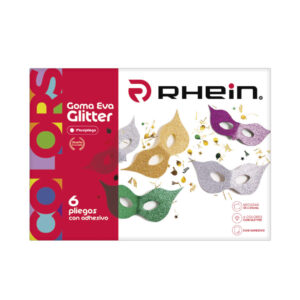 CARPETA CON GOMA EVA GLITTER RHEIN 6 COLORES 6 PLIEGOS