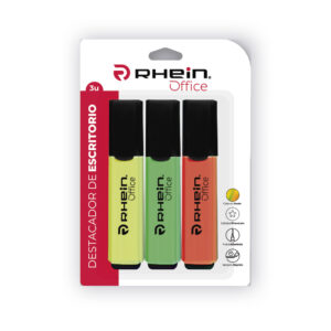 DESTACADOR DE ESCRITORIO RHEIN PUNTA BISELADA 3 COLORES AMARILLO/VERDE/NARANJO BLISTER