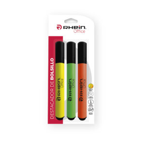 DESTACADOR DE BOLSILLO RHEIN PUNTA BISELADA 3 COLORES NEON