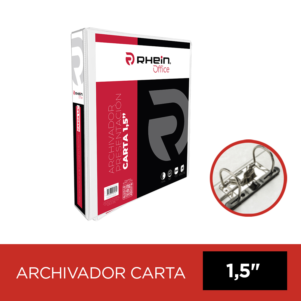 ARCHIVADOR CATÁLOGO CARTA 2 ANILLOS FORMATO D 1.5" BLANCO RHEIN