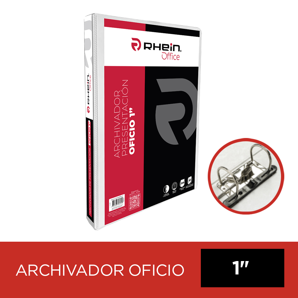 ARCHIVADOR CATÁLOGO OFICIO 2 ANILLOS FORMATO D 1" BLANCO RHEIN