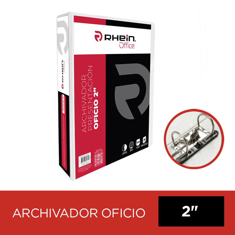 ARCHIVADOR CATÁLOGO OFICIO 2 ANILLOS FORMATO D 2" BLANCO RHEIN