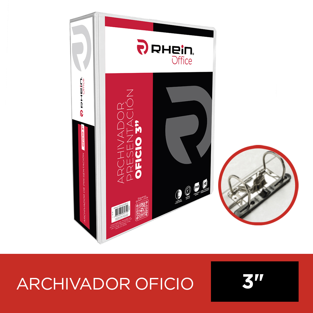 ARCHIVADOR CATÁLOGO OFICIO 2 ANILLOS FORMATO D 3" BLANCO RHEIN