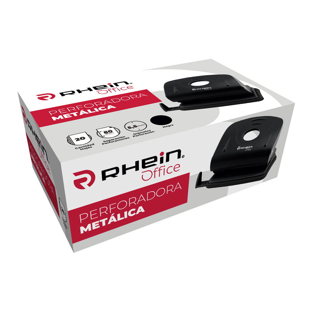 PERFORADORA MEDIANA METÁLICA 20 - 25 HOJAS NEGRA RHEIN