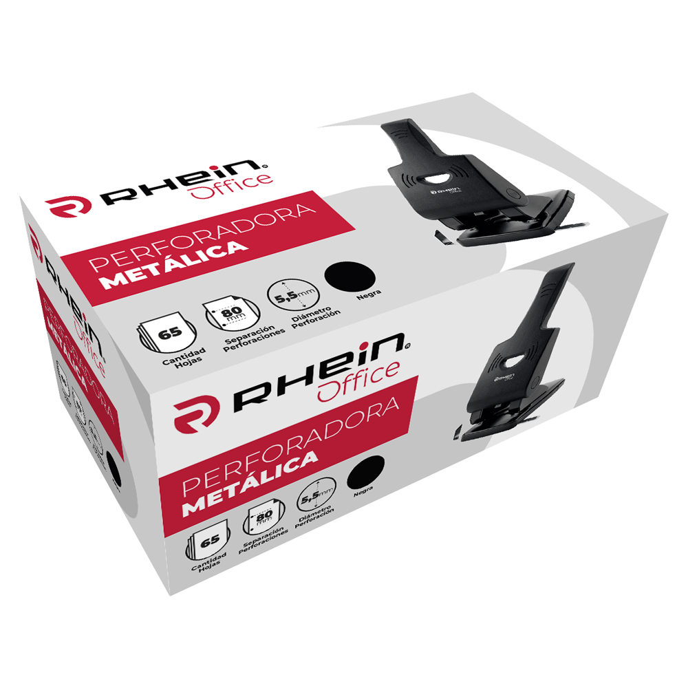 PERFORADORA GRANDE METÁLICA 65 HOJAS NEGRA ALTO PODER RHEIN