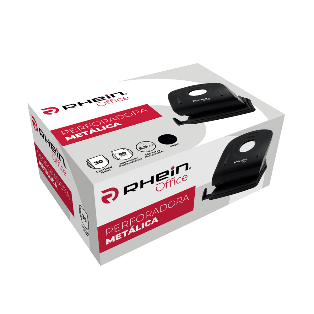 PERFORADORA GRANDE METÁLICA 30 HOJAS NEGRA RHEIN