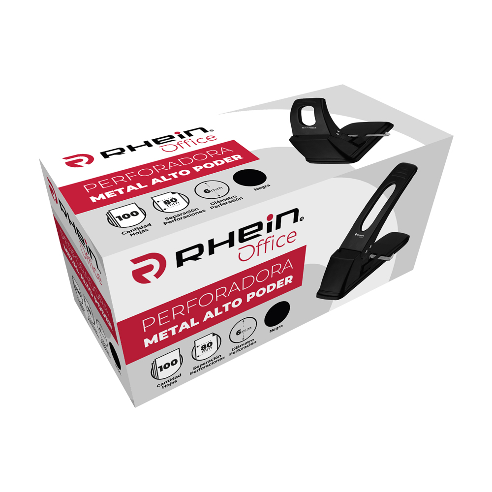 PERFORADORA METÁLICA 100 HOJAS NEGRA ALTO PODER RHEIN