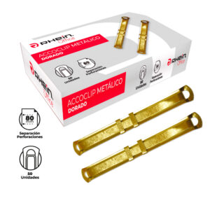 ACCOCLIP METÁLICO CAJA 50 UNIDADES DORADO RHEIN